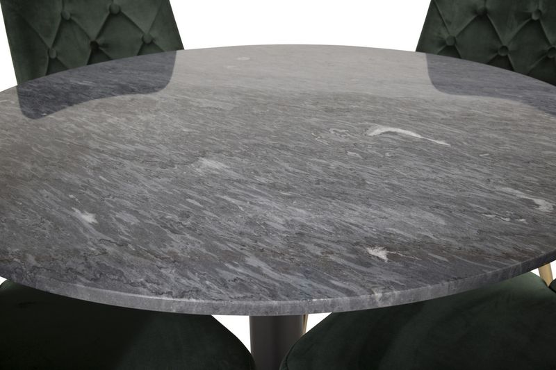 Venture Home Estelle & Velvet Deluxe Runt Matbord ⌀106 Mörkgrå + 4 st Matstolar Grön