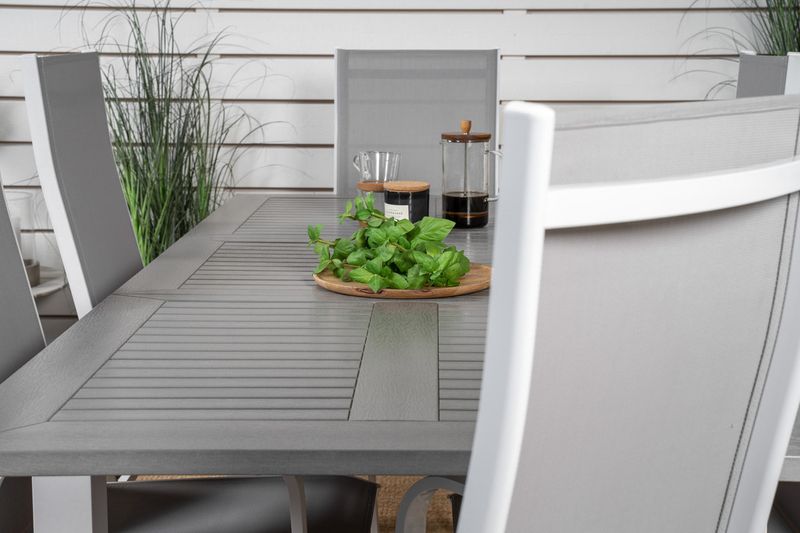 Venture Home Albany & Copacabana Rektangulärt Matbord 152 x 90 Vit + 6 st Reclinerstolar Grå