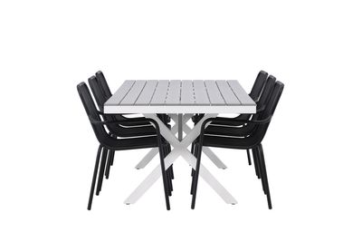 Venture Home Garcia & Peking Rektangulärt Matbord 200 x 100 Grå + 6 st Matstolar Svart