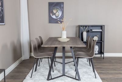 Venture Home Arctic & Marina 6 st Matstolar Beige + Rektangulärt Matbord 180 x 90 Natur