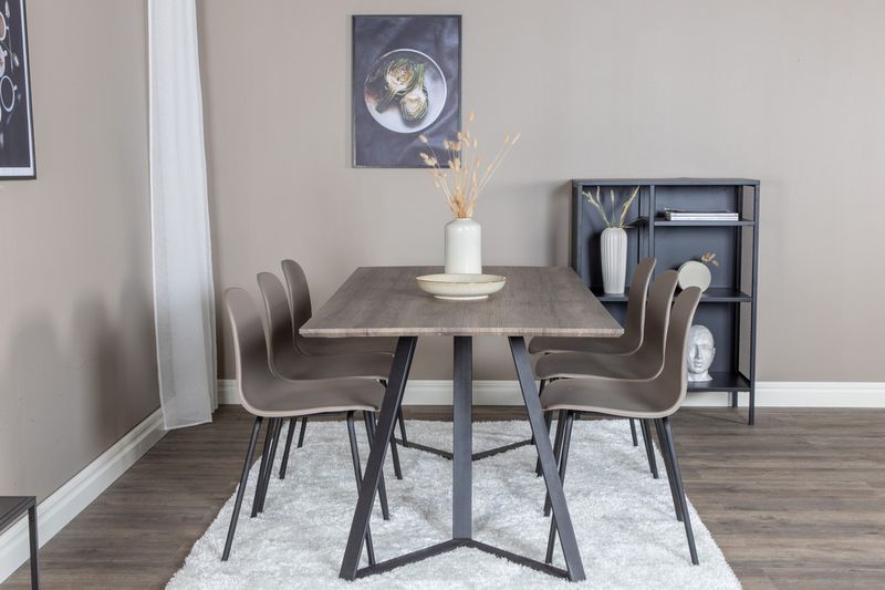 Venture Home Arctic & Marina 6 st Matstolar Beige + Rektangulärt Matbord 180 x 90 Natur