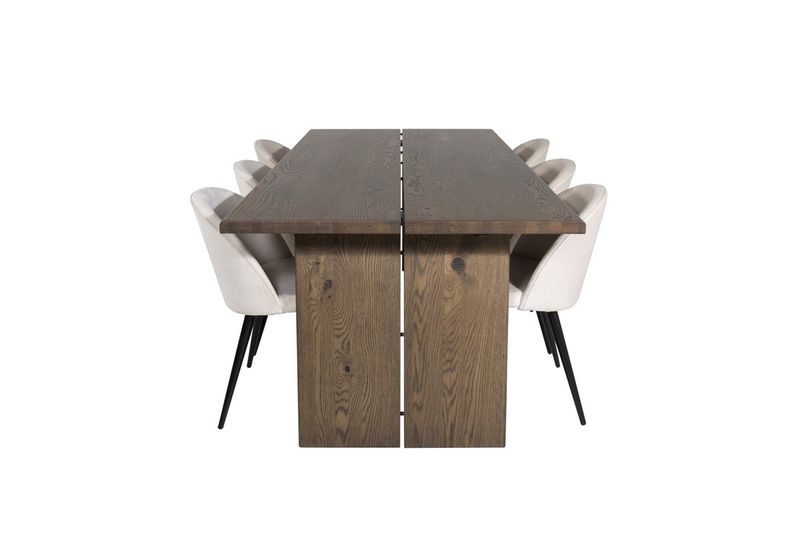 Venture Home Logger & Velvet Rektangulärt Matbord 210 x 100 Natur + Matstolar 6-pack Beige