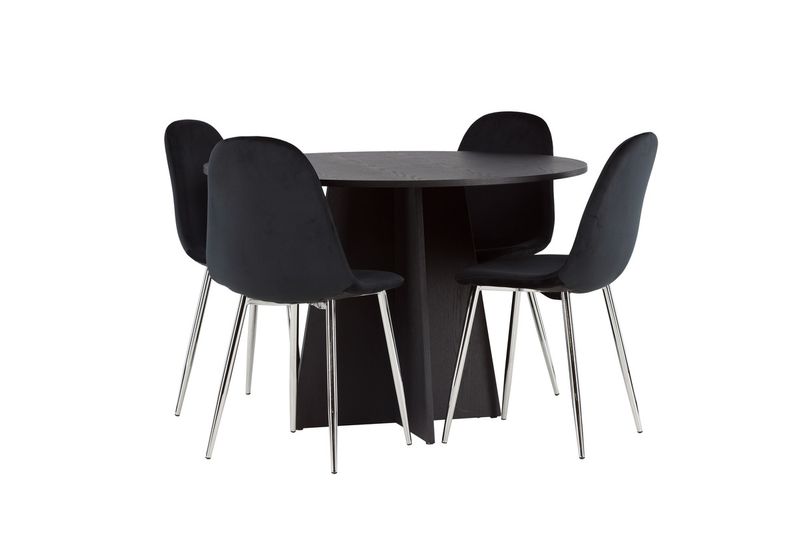 Venture Home Bootcut & Polar Runt Matbord ⌀110 Svart + 4 st Matstolar Svart