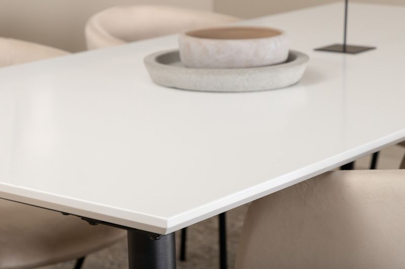 Venture Home Berit & Jimmy 6 st Matstolar Beige + Rektangulärt Matbord 195 x 90 Vit