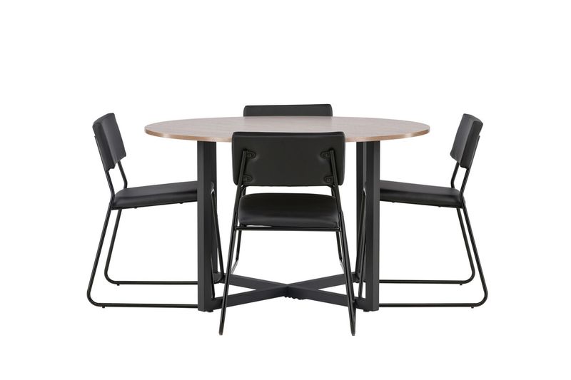 Venture Home Kenth & Durango 4 st Matstolar Svart + Runt Matbord ⌀120 Valnöt