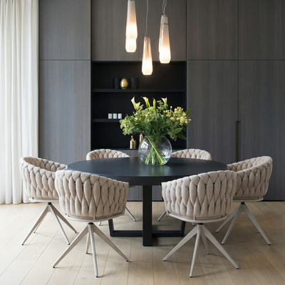 Homerebels Wave Chair Matstol Beige – Flätad rygg & 360° roterbar