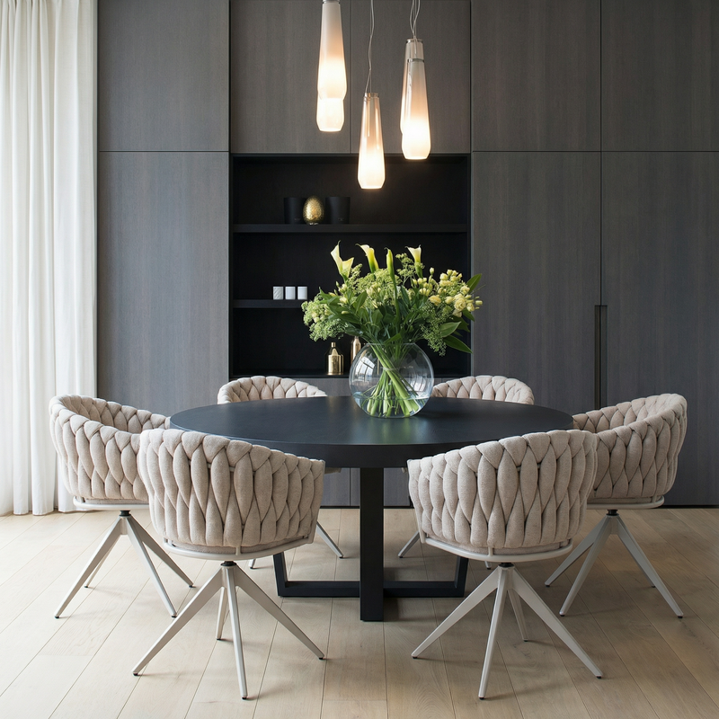 Homerebels Wave Chair Matstol Beige – Flätad rygg & 360° roterbar