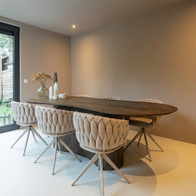 Homerebels Wave Chair Matstol Beige – Flätad rygg & 360° roterbar