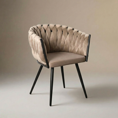 Homerebels Matstol Sand – Sammet & flätad rygg
