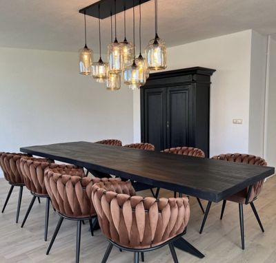 Homerebels Matstol Koppar – Sammet & flätad rygg