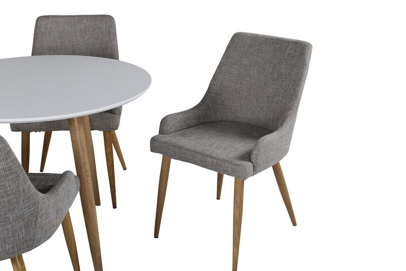 Venture Home Plaza & Polar 4 st Matstolar Grå + Runt Matbord ⌀90 Vit