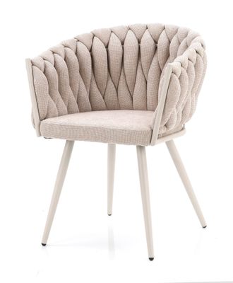 Homerebels Beige Matstol – Beige ben, flätad rygg & armstöd