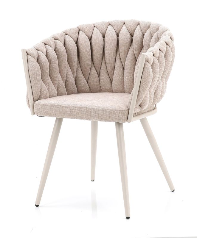 Homerebels Beige Matstol – Beige ben, flätad rygg & armstöd