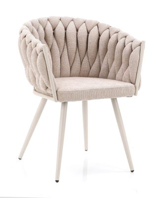Homerebels Beige Matstol – Beige ben, flätad rygg & armstöd