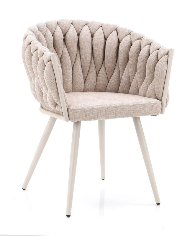 Homerebels Beige Matstol – Beige ben, flätad rygg & armstöd