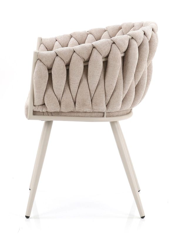 Homerebels Beige Matstol – Beige ben, flätad rygg & armstöd