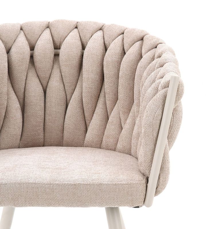 Homerebels Beige Matstol – Beige ben, flätad rygg & armstöd