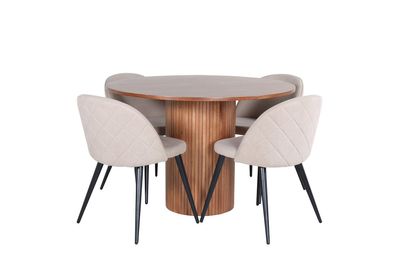 Venture Home Bianca & Velvet Runt Matbord ⌀110 Valnöt + 4 st Matstolar Beige