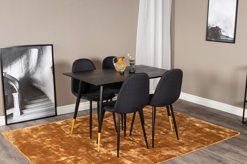 Venture Home Dipp & Polar Rektangulärt Matbord 120 x 85 Svart + 4 st Matstolar Svart