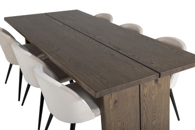 Venture Home Logger & Velvet Rektangulärt Matbord 210 x 100 Natur + Matstolar 6-pack Beige