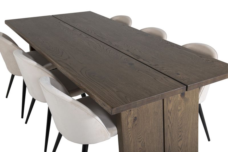 Venture Home Logger & Velvet Rektangulärt Matbord 210 x 100 Natur + Matstolar 6-pack Beige