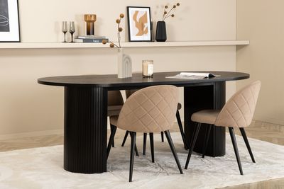 Venture Home Bianca & Velvet Ovalt Matbord 200 x 90 Svart + 4 st Matstolar Beige