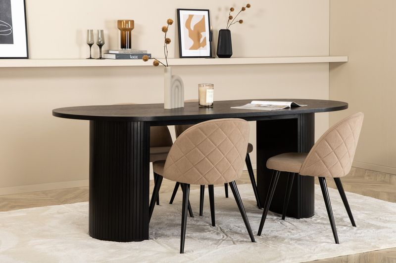 Venture Home Bianca & Velvet Ovalt Matbord 200 x 90 Svart + 4 st Matstolar Beige