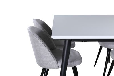 Venture Home Jimmy & Velvet Rektangulärt Matbord 150 x 90 Vit + 4 st Matstolar Grå