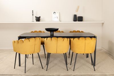 Venture Home Limhamn & Pelle 6 st Matstolar Gul + Rektangulärt Matbord 190 x 90 Svart