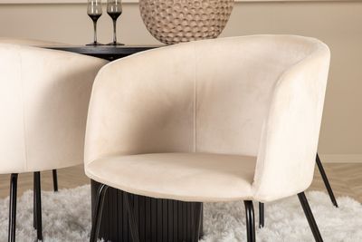 Venture Home Berit & Bianca 4 st Matstolar Beige + Runt Matbord ⌀110 Svart