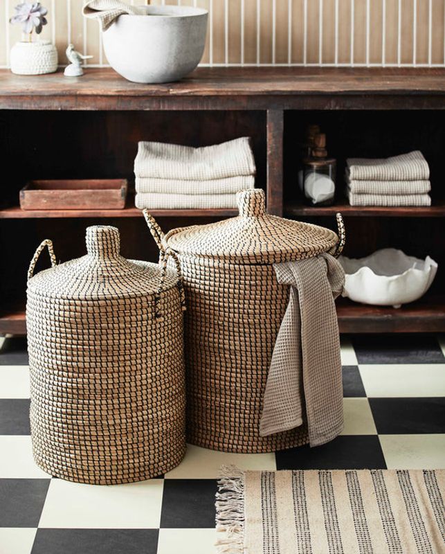 Nordal LAUDY tvättkorg, set om 2 - natur/svart