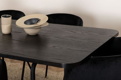 Venture Home Berit & Uno 6 st Matstolar Svart + Rektangulärt Matbord 200 x 90 Svart