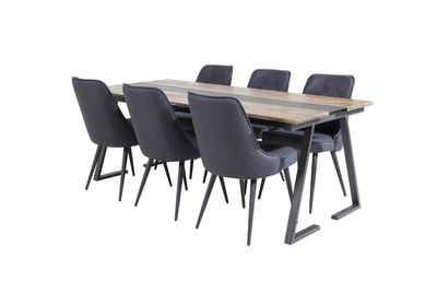 Venture Home Jakarta & Velvet Deluxe Rektangulärt Matbord 200 x 90 Svart + 6 st Matstolar Svart