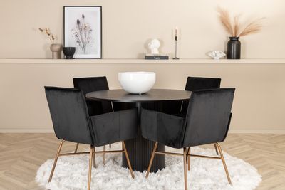 Venture Home Petra & Bianca 4 st Matstolar Svart + Runt Matbord ⌀110 Svart