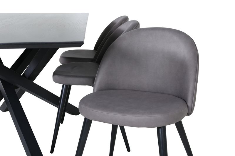 Venture Home Velvet & Piazza 6 st Matstolar Grå + Rektangulärt Matbord 180 x 90 Svart