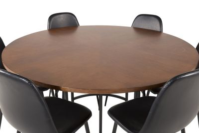 Venture Home Copenhagen & Polar Runt Matbord ⌀140 Brun + 6 st Matstolar Svart