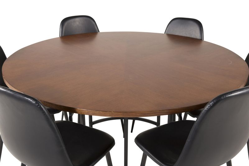 Venture Home Copenhagen & Polar Runt Matbord ⌀140 Brun + 6 st Matstolar Svart