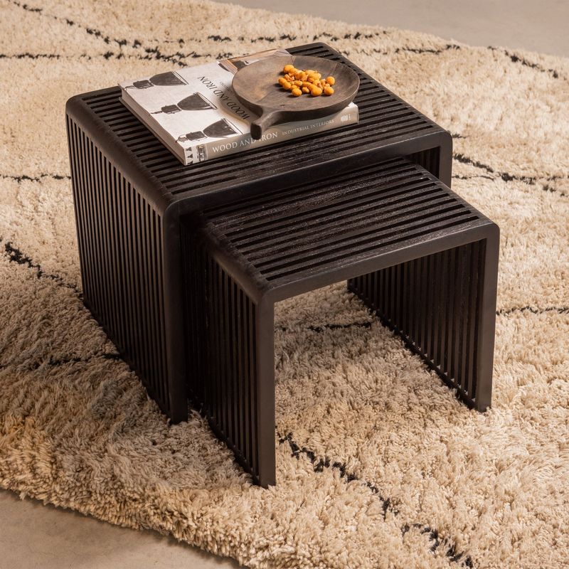 WOOOD Willa Sidobord Set av 2 - Återvunnet Teak Svart