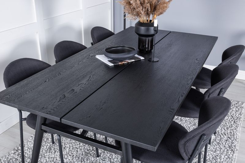 Venture Home Sleek & Vault Rektangulärt Matbord 195 x 95 Svart + 6 st Matstolar Svart