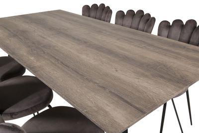 Venture Home Limhamn & Marina 6 st Matstolar Grå + Rektangulärt Matbord 180 x 90 Natur