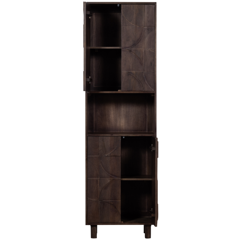 WOOOD DRAW 4-Dörrars Förvaringsskåp med Öppet Fack i Mango Valnöt