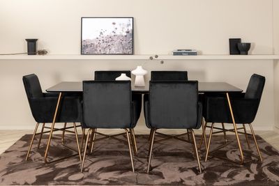 Venture Home Petra Rektangulärt Matbord 190 x 90 Svart + 6 st Matstolar Svart