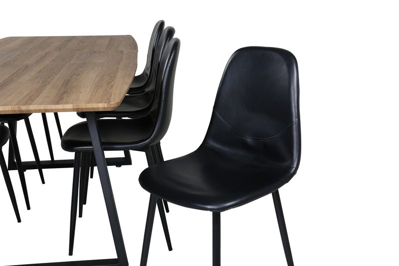 Venture Home Polar & Inca 8 st Matstolar Svart + Rektangulärt Matbord 160 x 85 Valnöt