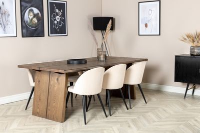 Venture Home Logger & Velvet Rektangulärt Matbord 210 x 100 Natur + Matstolar 6-pack Beige