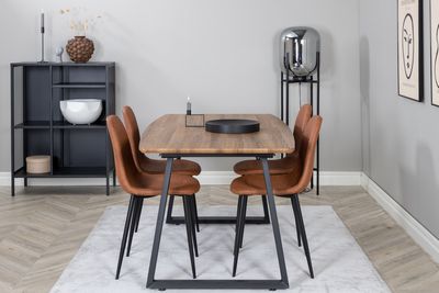 Venture Home Polar & Inca 4 st Matstolar Brun + Rektangulärt Matbord 160 x 85 Valnöt