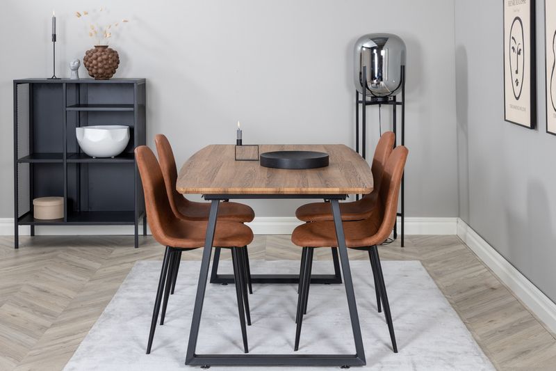 Venture Home Polar & Inca 4 st Matstolar Brun + Rektangulärt Matbord 160 x 85 Valnöt