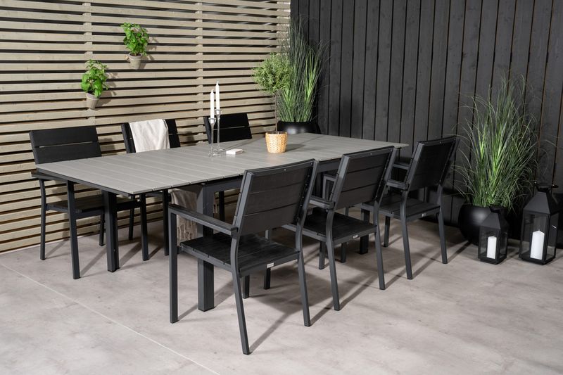 Venture Home Levels Rektangulärt Matbord 160 x 100 Svart + Matstolar 6-pack Svart