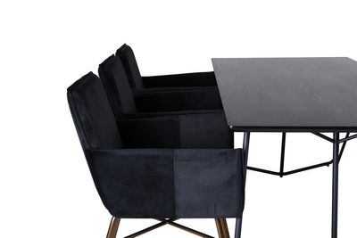 Venture Home Petra Rektangulärt Matbord 190 x 90 Svart + 6 st Matstolar Svart