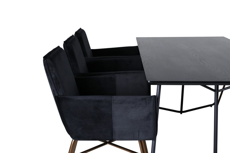 Venture Home Petra Rektangulärt Matbord 190 x 90 Svart + 6 st Matstolar Svart