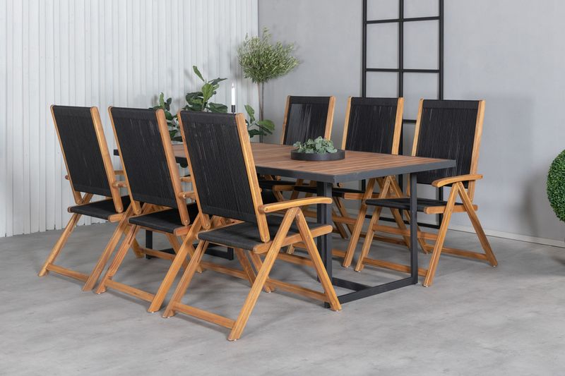 Venture Home Little John & Khung Matstolar 6-pack Svart + Rektangulärt Matbord 200 x 100 Natur